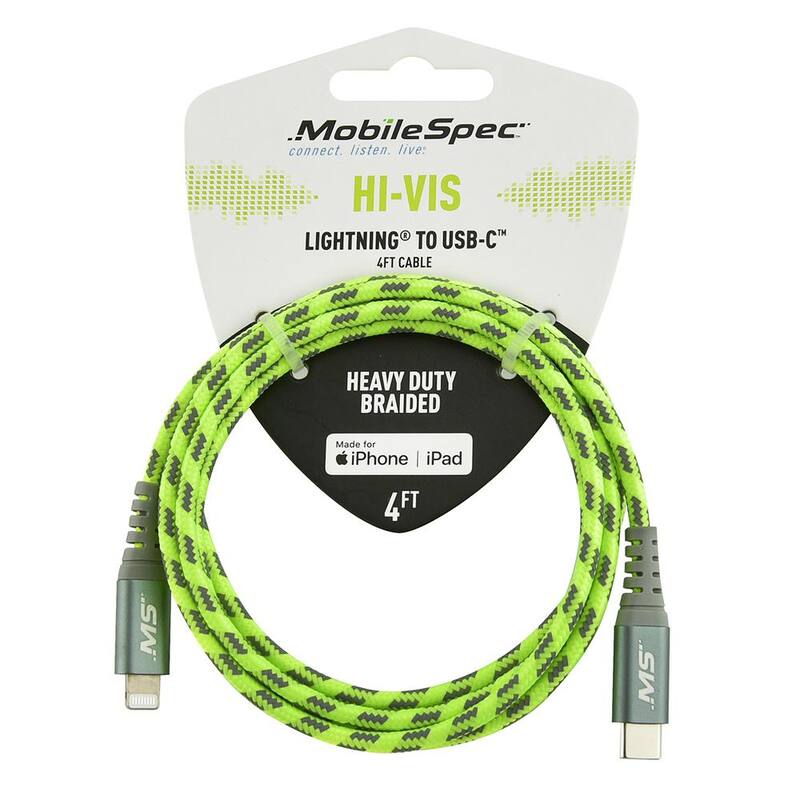 MobileSpec Hi-Vis 4 ft. Lightning to USB-C Cable, Yellow - MBSHV0424