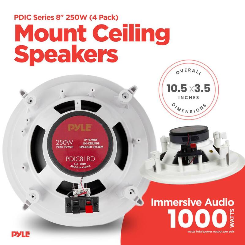 Pyle 8" Round Flush Mount Wall/Ceiling Home Speakers, 250W each, 4 pack - 2 x PDIC81RD