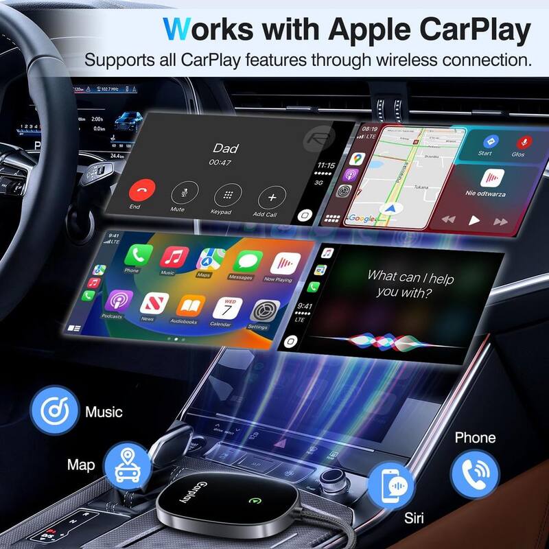 Etokfoks Wireless CarPlay Adapter 2024 Upgraded Plug and Play Car Play Wireless Adapter Compatible with iPhone, Black Finish - MLSA04-3LT192