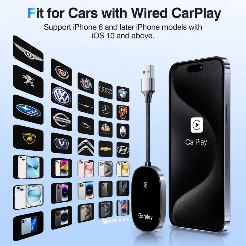 Etokfoks Wireless CarPlay Adapter 2024 Upgraded Plug and Play Car Play Wireless Adapter Compatible with iPhone, Black Finish - MLSA04-3LT192