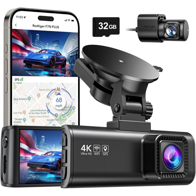 Ahfiwaso Dash Cam Front Rear, 4K/2.5K Full HD Dash Camera for Cars, Included 32GB Card, Built-in Wi-Fi GPS, 3.16 in. IPS Screen - 27CSA04-2038