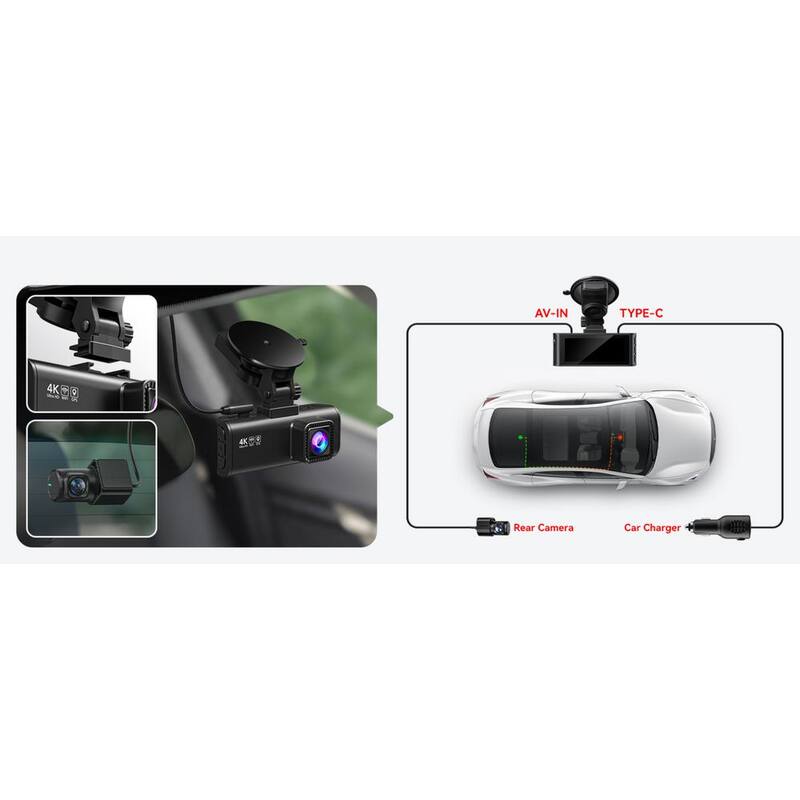 Ahfiwaso Dash Cam Front Rear, 4K/2.5K Full HD Dash Camera for Cars, Included 32GB Card, Built-in Wi-Fi GPS, 3.16 in. IPS Screen - 27CSA04-2038