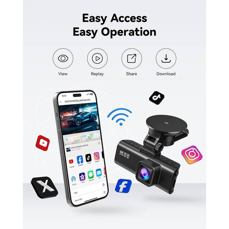 Ahfiwaso Dash Cam Front Rear, 4K/2.5K Full HD Dash Camera for Cars, Included 32GB Card, Built-in Wi-Fi GPS, 3.16 in. IPS Screen - 27CSA04-2038