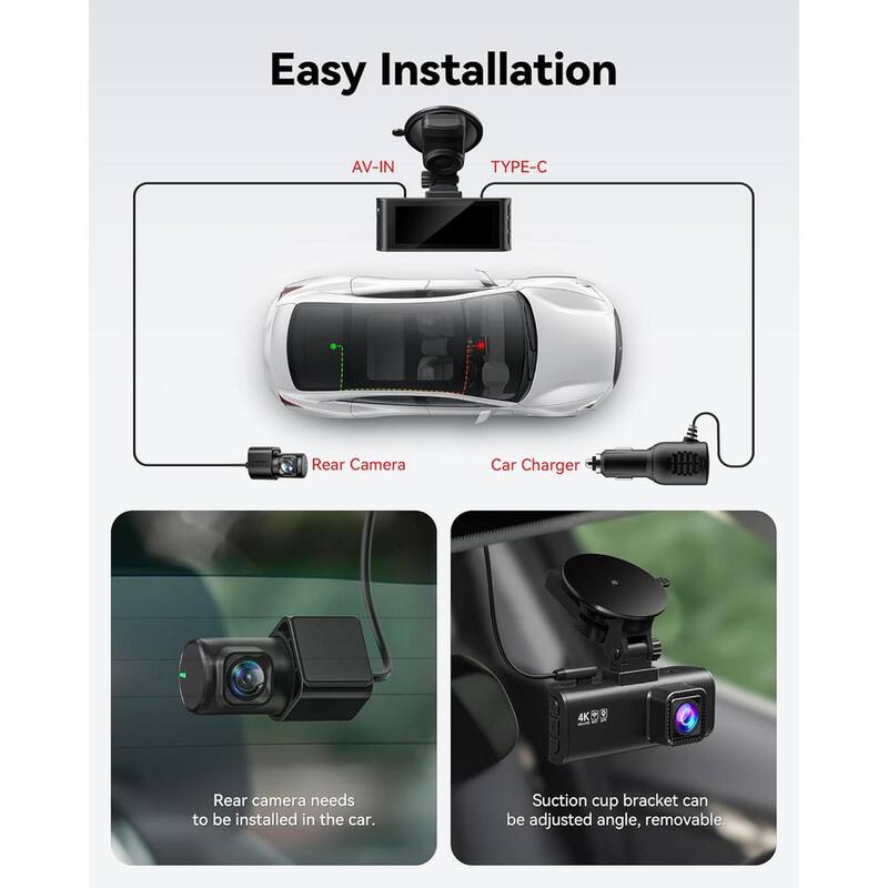 Ahfiwaso Dash Cam Front Rear, 4K/2.5K Full HD Dash Camera for Cars, Included 32GB Card, Built-in Wi-Fi GPS, 3.16 in. IPS Screen - 27CSA04-2038