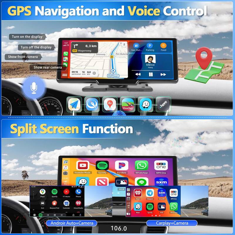 Ahfiwaso 9.3 in. Portable Wireless Apple Carplay Car StereoDisp.Screen GPS Nav. w Android Auto,Bluetooth,Google Assist,Voice Ctrl - 27CPH032004