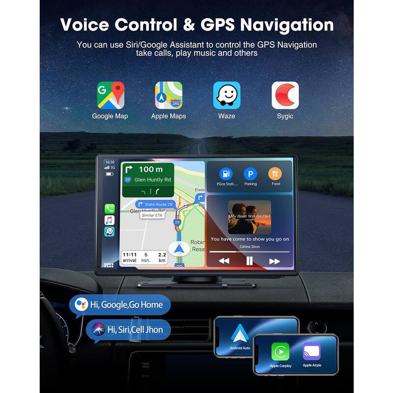 Ahfiwaso 9 in. Portable Wireless Car Stereo with Apple Carplay and Android Auto Bluetooth Airplay AUX GPS Navi for All Vehicle - 27CPH032003