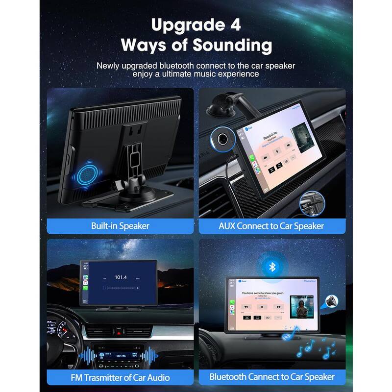 Ahfiwaso 9 in. Portable Wireless Car Stereo with Apple Carplay and Android Auto Bluetooth Airplay AUX GPS Navi for All Vehicle - 27CPH032003