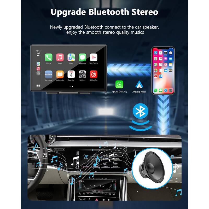 Ahfiwaso 9 in. Portable Wireless Car Stereo with Apple Carplay and Android Auto Bluetooth Airplay AUX GPS Navi for All Vehicle - 27CPH032003