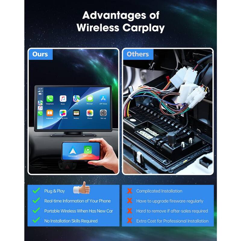 Ahfiwaso 9 in. Portable Wireless Car Stereo with Apple Carplay and Android Auto Bluetooth Airplay AUX GPS Navi for All Vehicle - 27CPH032003