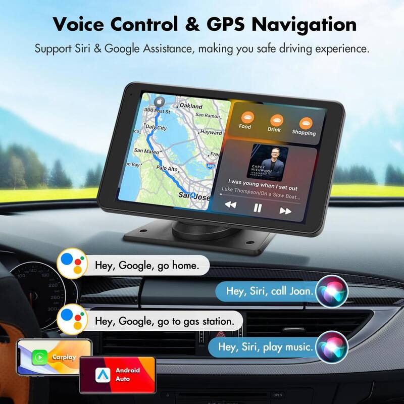 Ahfiwaso 7" HD Portable Wireless Car Stereo with Apple CarPlay & Android Auto w/ Mirror Link,Backup Camera,Siri,Bluetooth,AUX,Nav - 27CPH032002