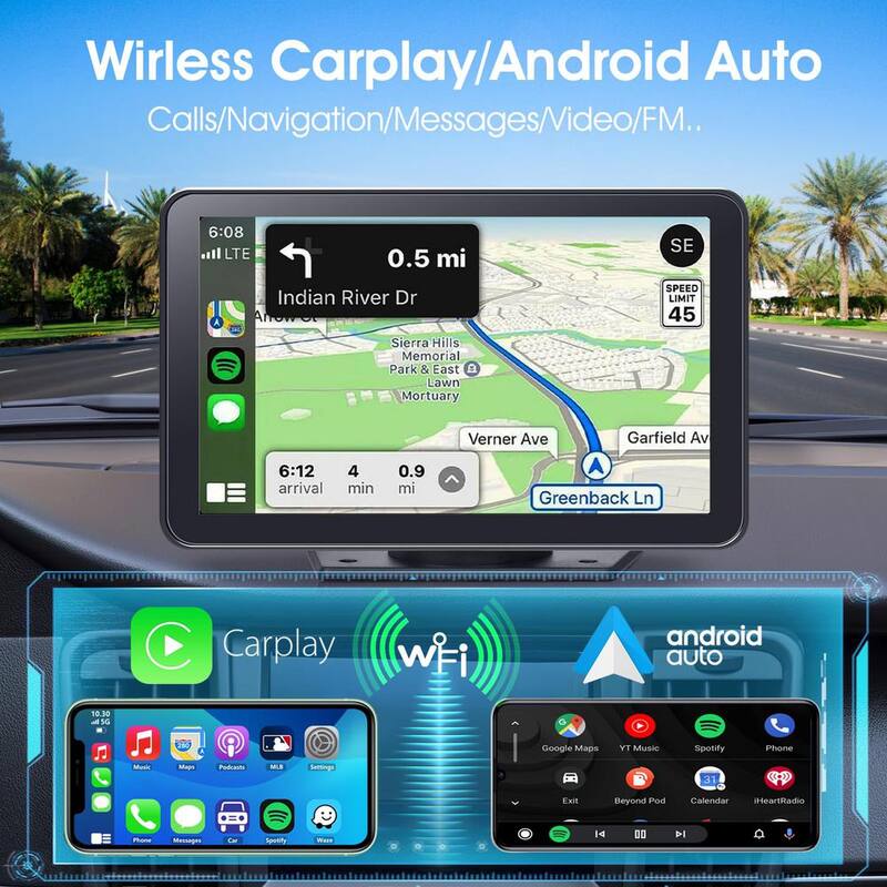 Ahfiwaso 7" HD Portable Wireless Car Stereo with Apple CarPlay & Android Auto w/ Mirror Link,Backup Camera,Siri,Bluetooth,AUX,Nav - 27CPH032002