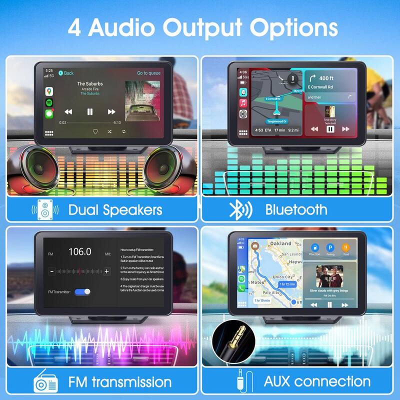 Ahfiwaso 7" HD Portable Wireless Car Stereo with Apple CarPlay & Android Auto w/ Mirror Link,Backup Camera,Siri,Bluetooth,AUX,Nav - 27CPH032002