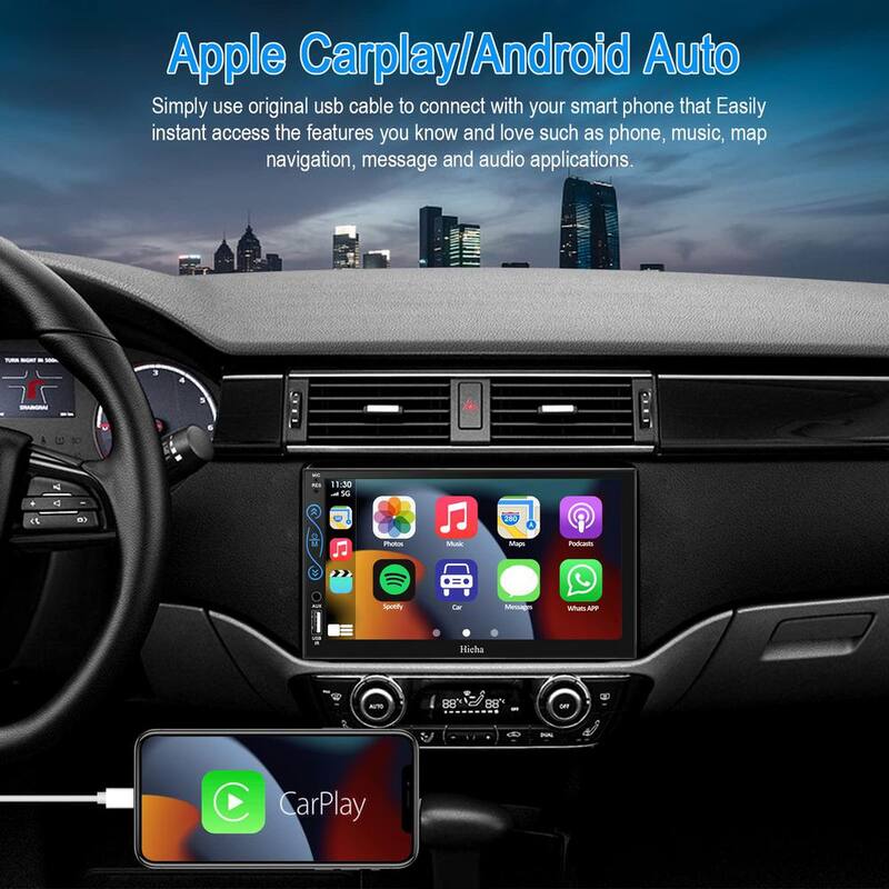 Ahfiwaso 7 in. Touch Screen Double Din Car Stereo w Bluetooth, MP5 Player,AV Input,SWC Compatible w AppleCarplay, AndroidAuto - 27CPH032001