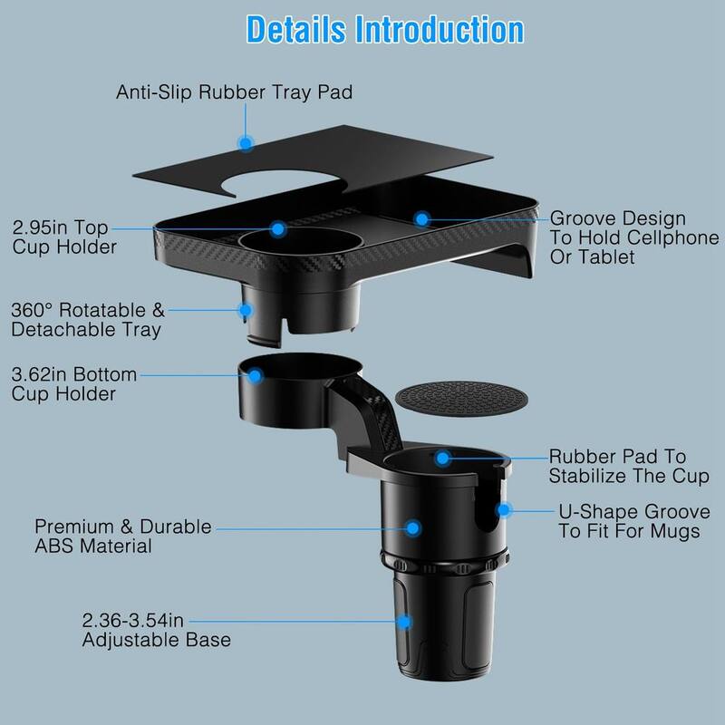 Etokfoks Cup Holder Tray 360° Rotating Car Bottle Holder Expander Adapter for Car - MLSA21-1LT061