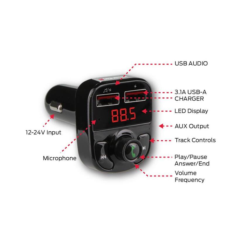 Monster Bluetooth FM Transmitter with 3.1 Amp USB Charging Ports, USB/USB-A - MHF9-1009-BLK