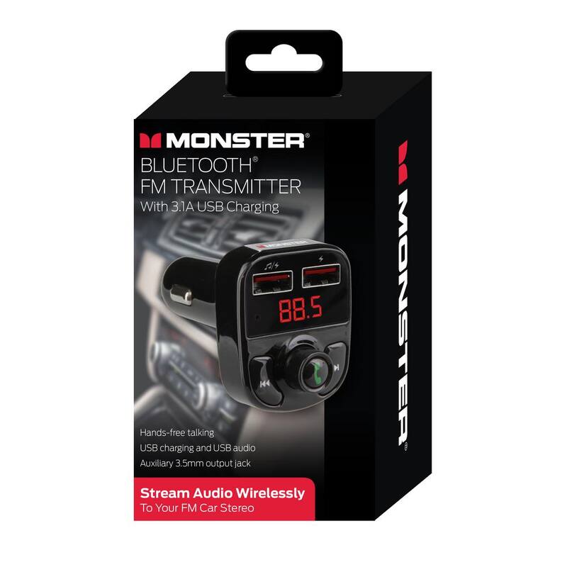Monster Bluetooth FM Transmitter with 3.1 Amp USB Charging Ports, USB/USB-A - MHF9-1009-BLK