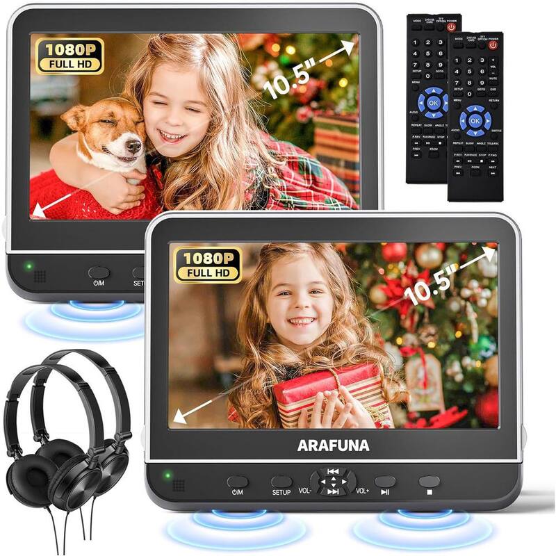 Etokfoks 10.51 in Portable DVD Player for Car Dual TV Screen 1080P Full HD HDMI Input w/Mounting Brackets and Headphones 2-Pack - MLSA04-3LT228