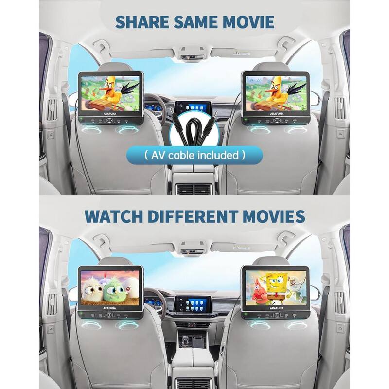 Etokfoks 10.51 in Portable DVD Player for Car Dual TV Screen 1080P Full HD HDMI Input w/Mounting Brackets and Headphones 2-Pack - MLSA04-3LT228