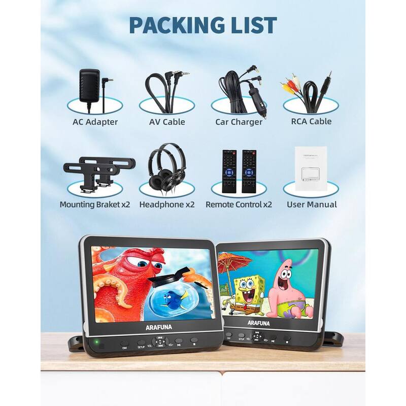 Etokfoks 10.51 in Portable DVD Player for Car Dual TV Screen 1080P Full HD HDMI Input w/Mounting Brackets and Headphones 2-Pack - MLSA04-3LT228