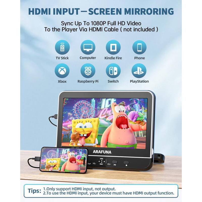 Etokfoks 10.51 in Portable DVD Player for Car Dual TV Screen 1080P Full HD HDMI Input w/Mounting Brackets and Headphones 2-Pack - MLSA04-3LT228
