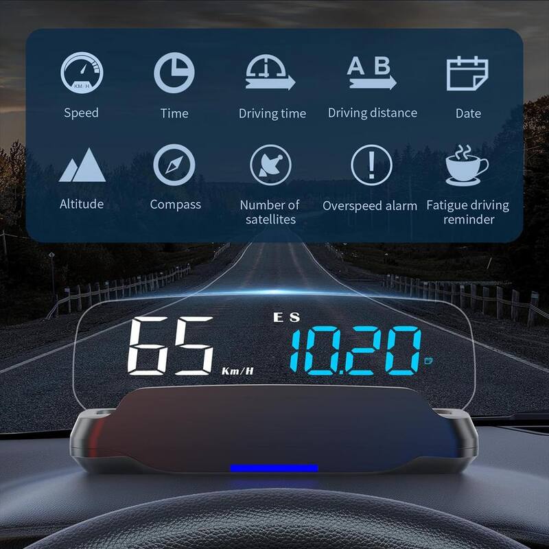 Etokfoks Heads Up Display Digital GPS Speedometer w/MPH Digital Speed/Time/Compass/Date/Altitude/Fatigued Alert/Overspeed Alert - MLSA04-3LT224