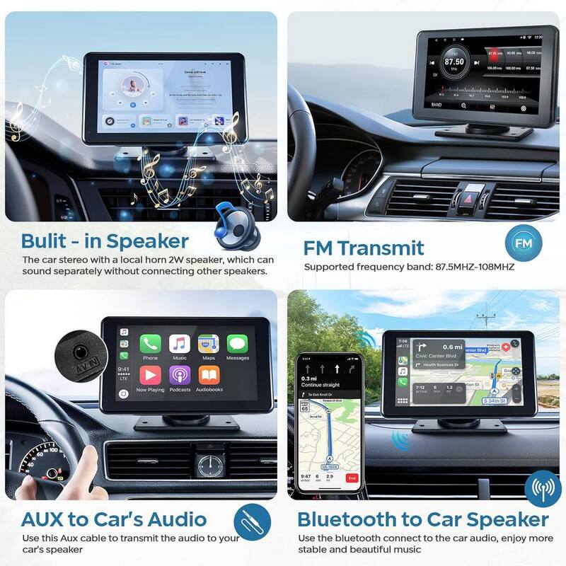 Etokfoks Portable Wireless Touchscreen Car Stereo Bluetooth 5.3-Voice Control 7 in. Apple Carplay Android Car Audio HD Screen - MLSA04-3LT218