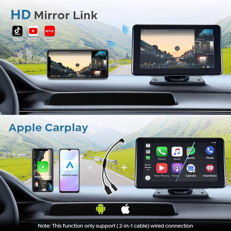 Etokfoks Portable Wireless Touchscreen Car Stereo Bluetooth 5.3-Voice Control 7 in. Apple Carplay Android Car Audio HD Screen - MLSA04-3LT218