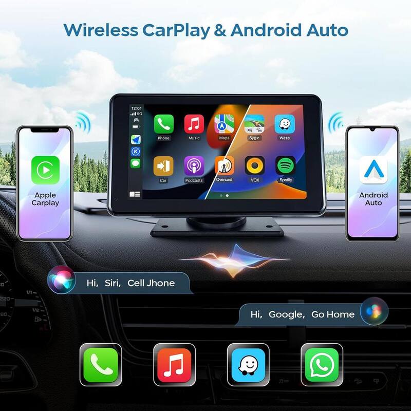 Etokfoks Portable Wireless Touchscreen Car Stereo Bluetooth 5.3-Voice Control 7 in. Apple Carplay Android Car Audio HD Screen - MLSA04-3LT218