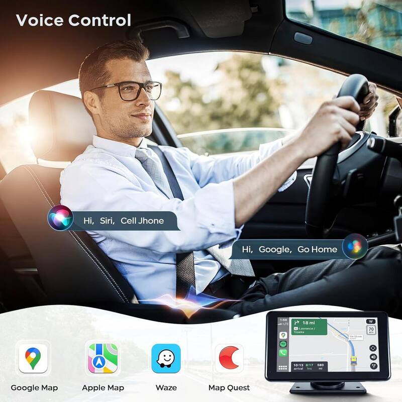 Etokfoks Portable Wireless Touchscreen Car Stereo Bluetooth 5.3-Voice Control 7 in. Apple Carplay Android Car Audio HD Screen - MLSA04-3LT218
