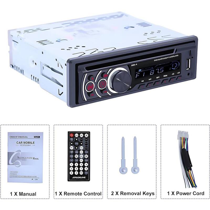 Etokfoks Single Din Car Radio CD Player, Car DVD Player w/Bluetooth Hands-Free Calling Car Stereo MP3 Car Player w/Video Output - MLSA04-3LT214