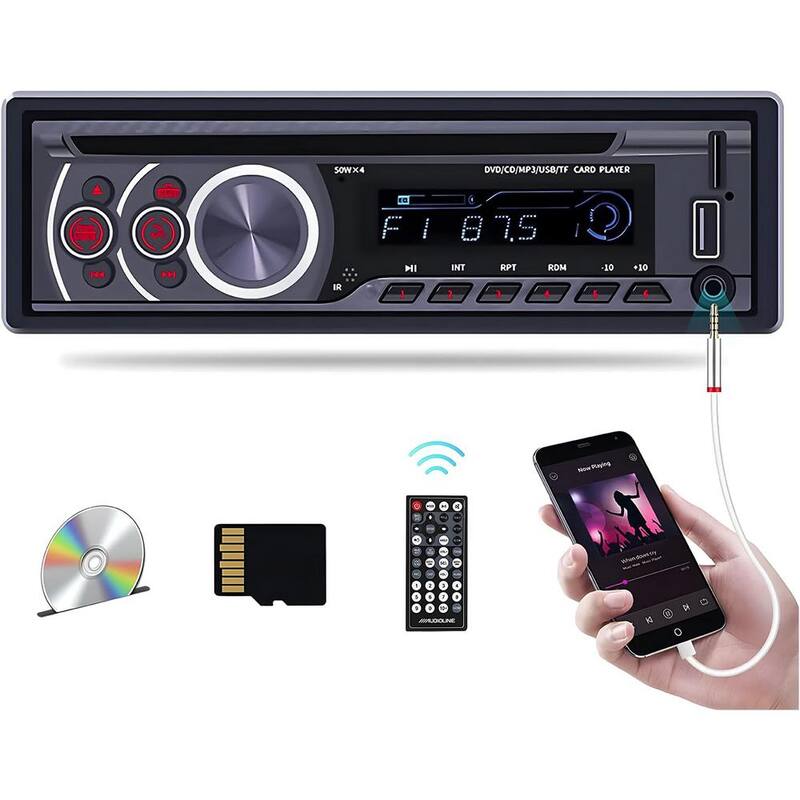 Etokfoks Single Din Car Radio CD Player, Car DVD Player w/Bluetooth Hands-Free Calling Car Stereo MP3 Car Player w/Video Output - MLSA04-3LT214