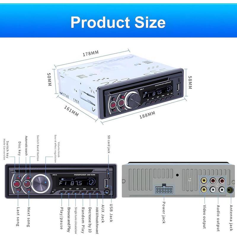 Etokfoks Single Din Car Radio CD Player, Car DVD Player w/Bluetooth Hands-Free Calling Car Stereo MP3 Car Player w/Video Output - MLSA04-3LT214