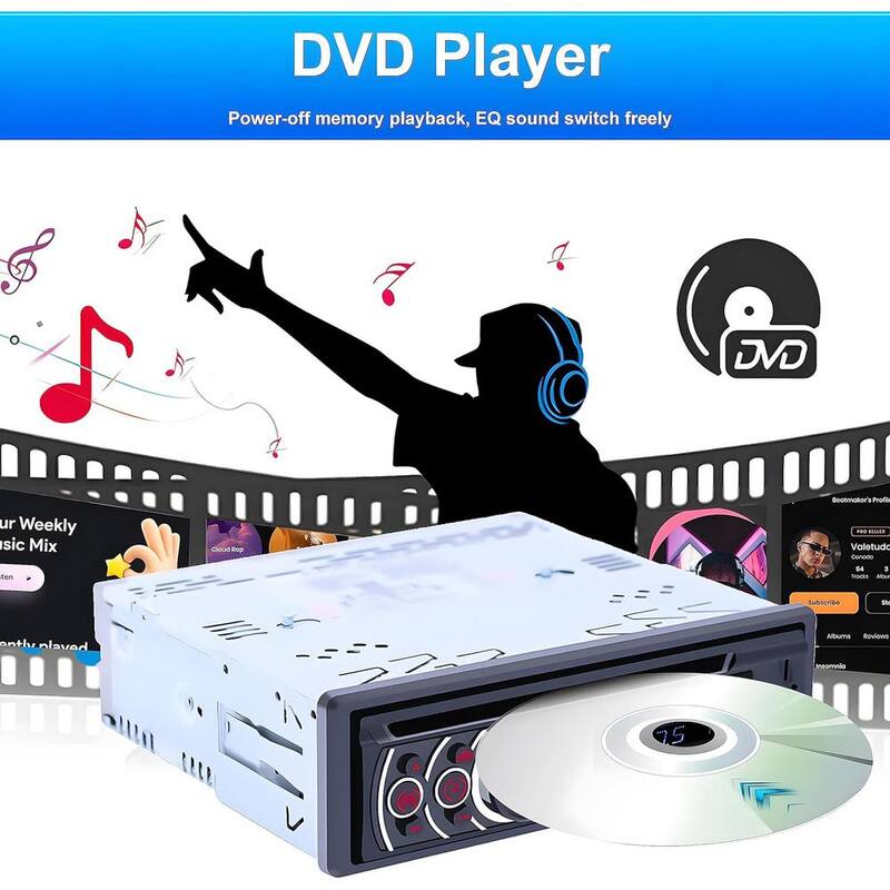 Etokfoks Single Din Car Radio CD Player, Car DVD Player w/Bluetooth Hands-Free Calling Car Stereo MP3 Car Player w/Video Output - MLSA04-3LT214