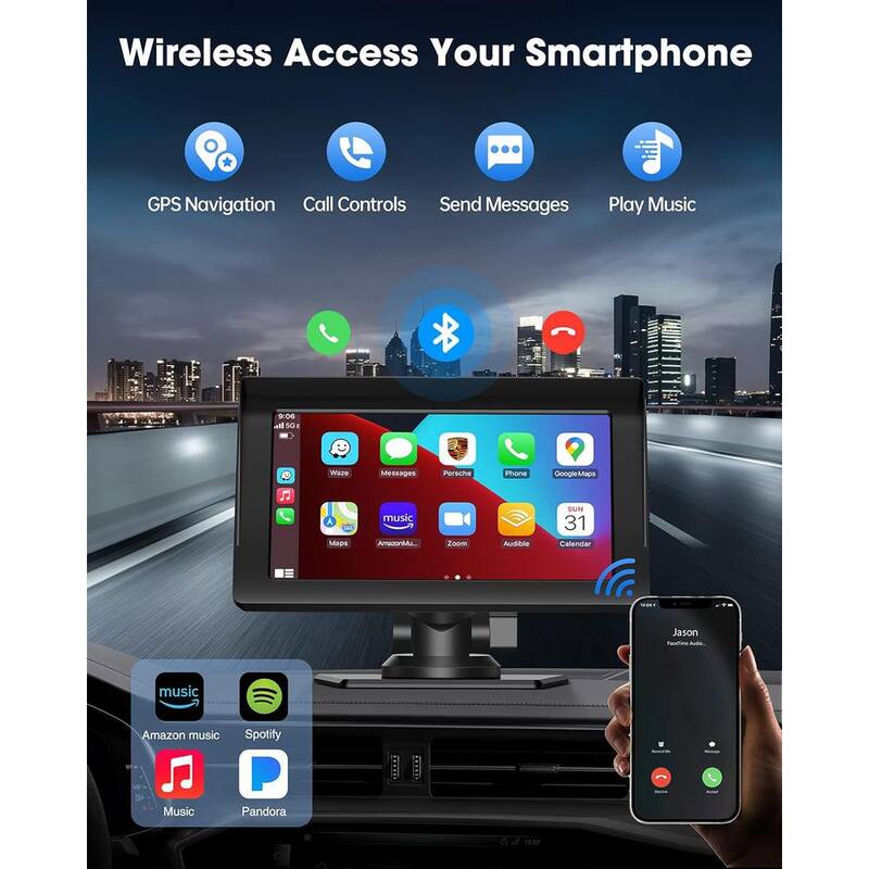 Etokfoks Wireless 7 in. Apple Car Play Touch Screen Sync GPS Navigation Audio Car Radio Receiver Bluetooth Siri Multimedia Player - MLSA04-3LT209