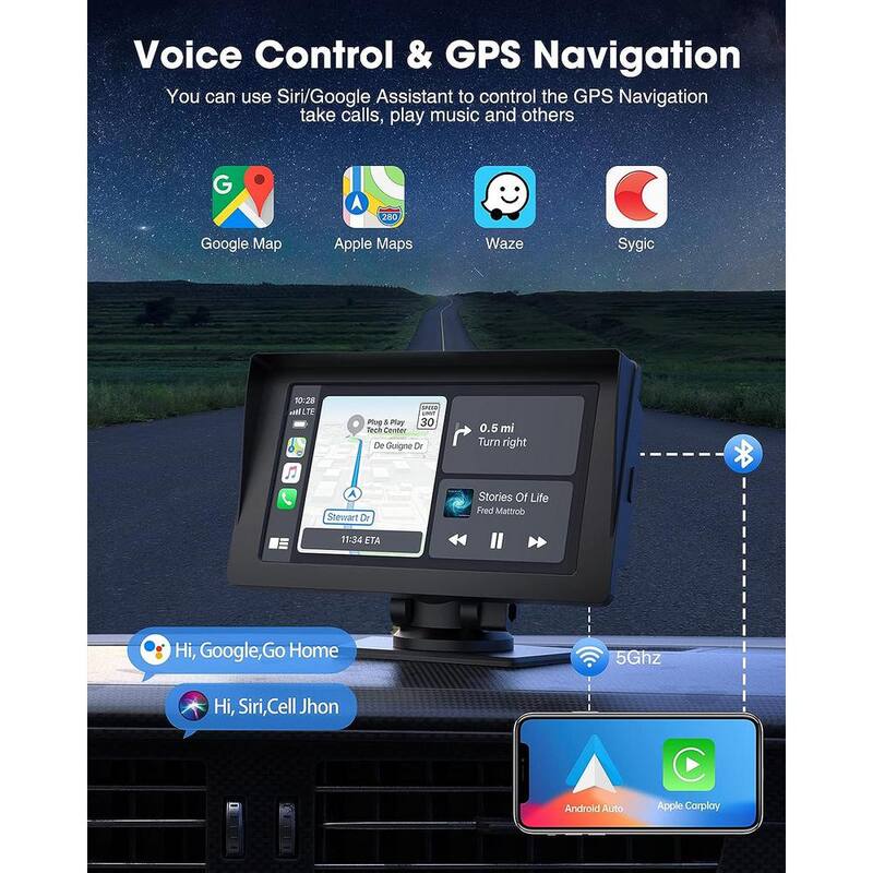 Etokfoks Wireless 7 in. Apple Car Play Touch Screen Sync GPS Navigation Audio Car Radio Receiver Bluetooth Siri Multimedia Player - MLSA04-3LT209