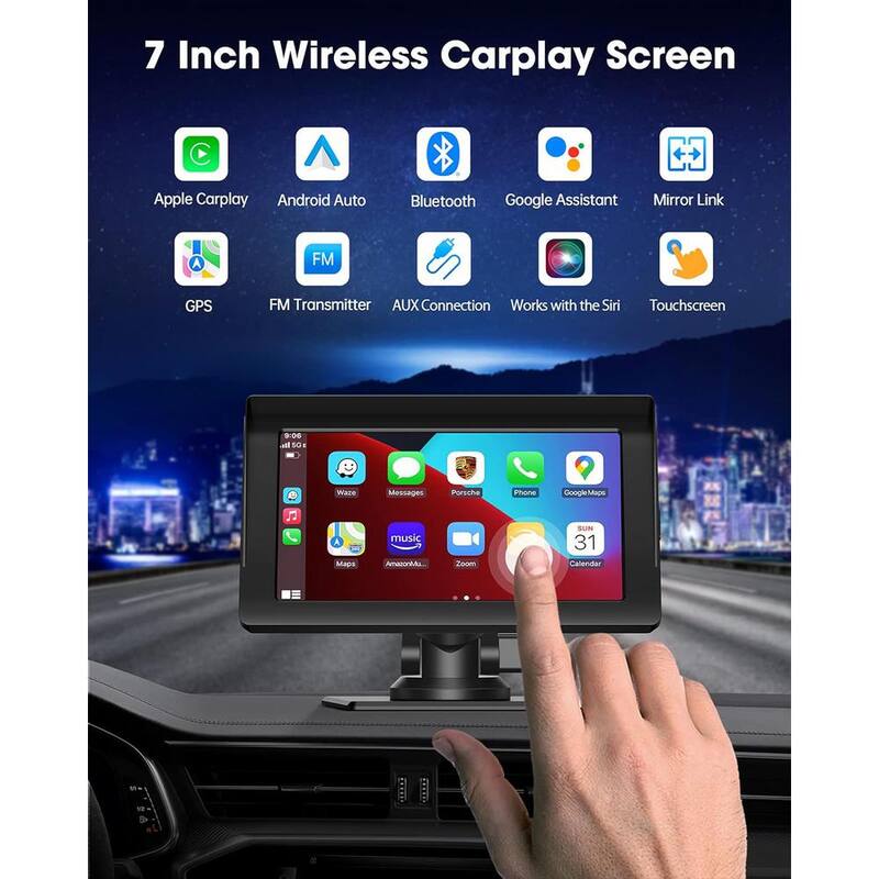 Etokfoks Wireless 7 in. Apple Car Play Touch Screen Sync GPS Navigation Audio Car Radio Receiver Bluetooth Siri Multimedia Player - MLSA04-3LT209