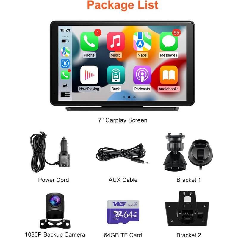 Etokfoks 7 in. Portable Carplay Screen for Car with 2.5K Dash Cam Apple Carplay and Android Auto Screen HD IPS Touch Screen - MLSA04-3LT206