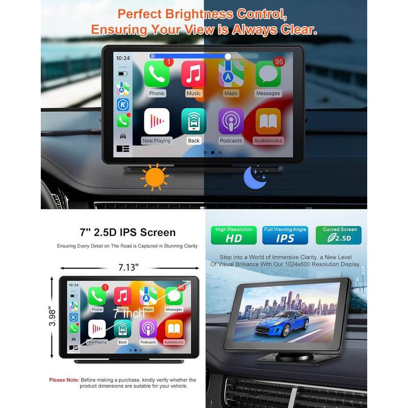 Etokfoks 7 in. Portable Carplay Screen for Car with 2.5K Dash Cam Apple Carplay and Android Auto Screen HD IPS Touch Screen - MLSA04-3LT206
