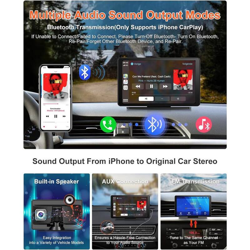 Etokfoks 7 in. Portable Carplay Screen for Car with 2.5K Dash Cam Apple Carplay and Android Auto Screen HD IPS Touch Screen - MLSA04-3LT206