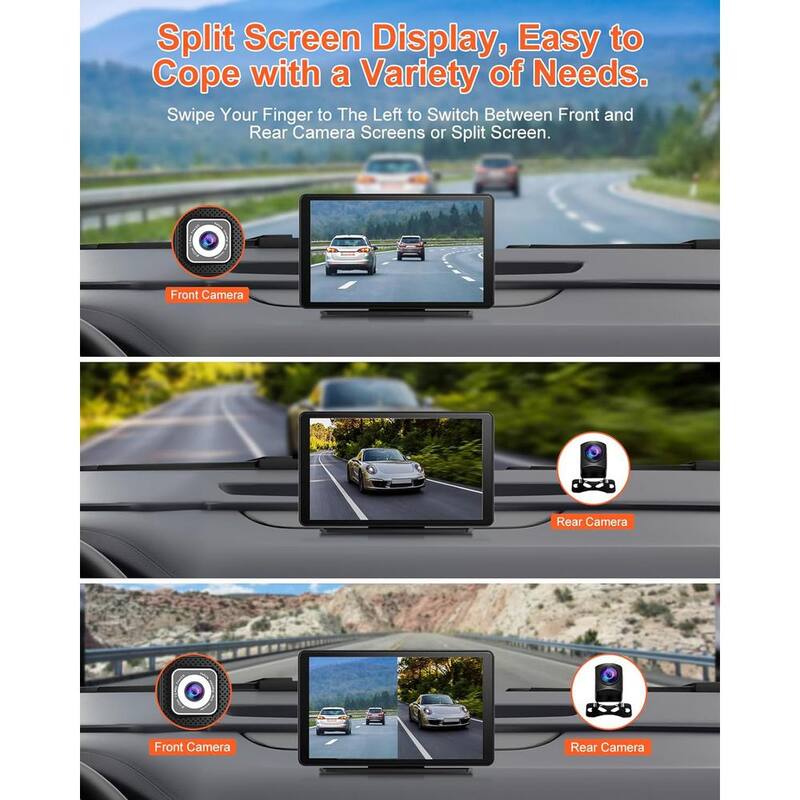Etokfoks 7 in. Portable Carplay Screen for Car with 2.5K Dash Cam Apple Carplay and Android Auto Screen HD IPS Touch Screen - MLSA04-3LT206