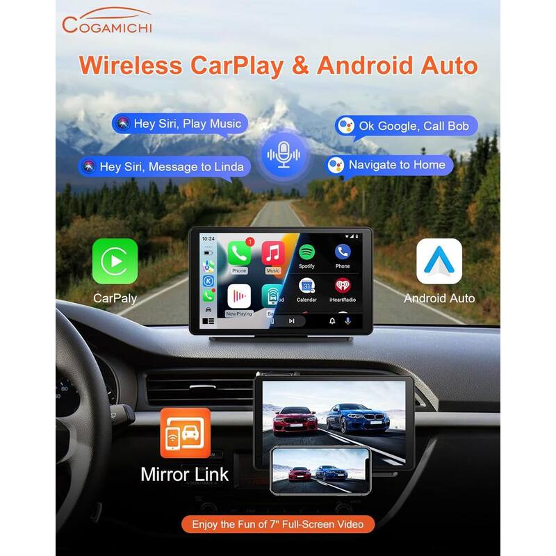 Etokfoks 7 in. Portable Carplay Screen for Car with 2.5K Dash Cam Apple Carplay and Android Auto Screen HD IPS Touch Screen - MLSA04-3LT206