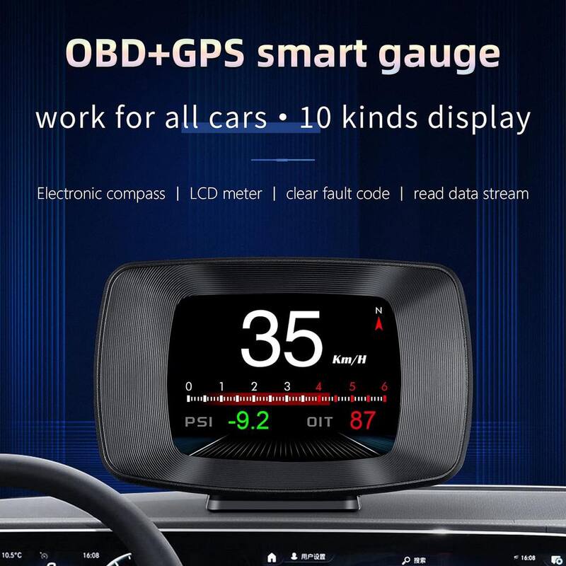 Etokfoks Car Head Up Display Multifunction OBD2 Smart Meter OBD plus GPS Dual System More Stable Smooth and Powerful Black Finish - MLSA04-3LT205