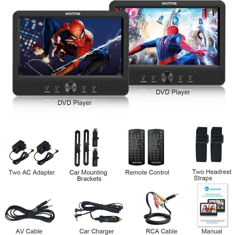 Etokfoks 10.5 in. 2 DVD Players Dual Screen for Car Portable CD Player Play Same or 2 Different Movies with 2 Mounting Brackets - MLSA04-3LT190