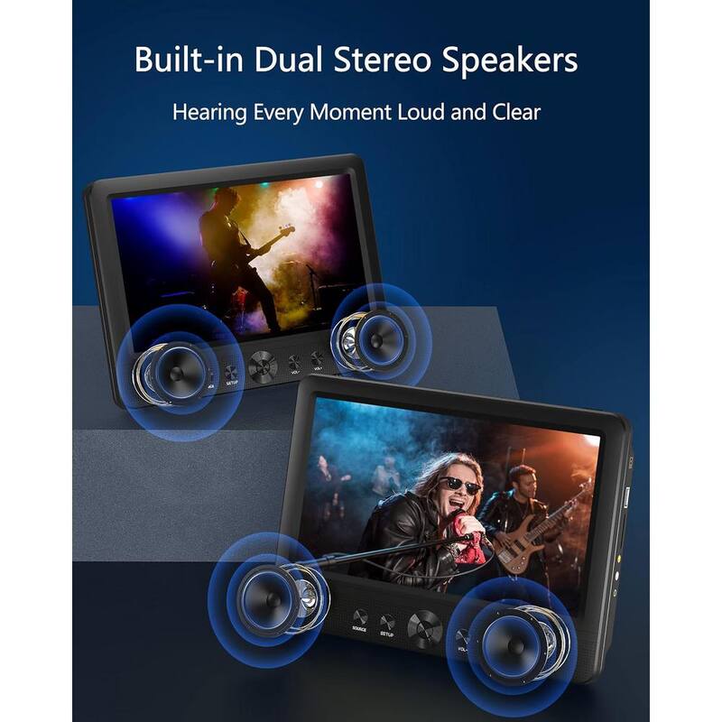 Etokfoks 10.5 in. 2 DVD Players Dual Screen for Car Portable CD Player Play Same or 2 Different Movies with 2 Mounting Brackets - MLSA04-3LT190
