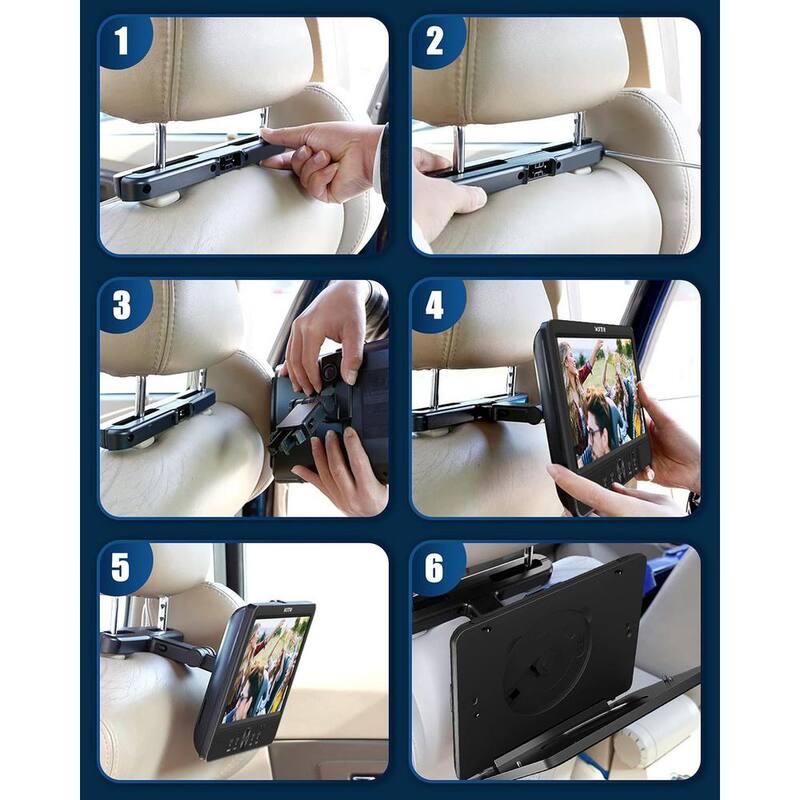 Etokfoks 10.5 in. 2 DVD Players Dual Screen for Car Portable CD Player Play Same or 2 Different Movies with 2 Mounting Brackets - MLSA04-3LT190