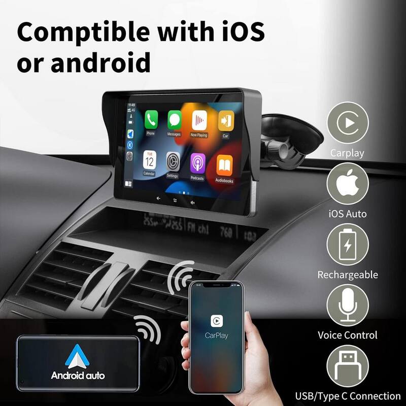 Etokfoks 7 in. HD Double Din Car Stereo, Portable Wireless Touch Screen Apple Car Play Android Auto Automatic Multimedia Player - MLSA04-3LT189