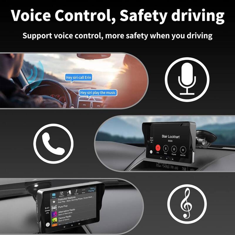 Etokfoks 7 in. HD Double Din Car Stereo, Portable Wireless Touch Screen Apple Car Play Android Auto Automatic Multimedia Player - MLSA04-3LT189