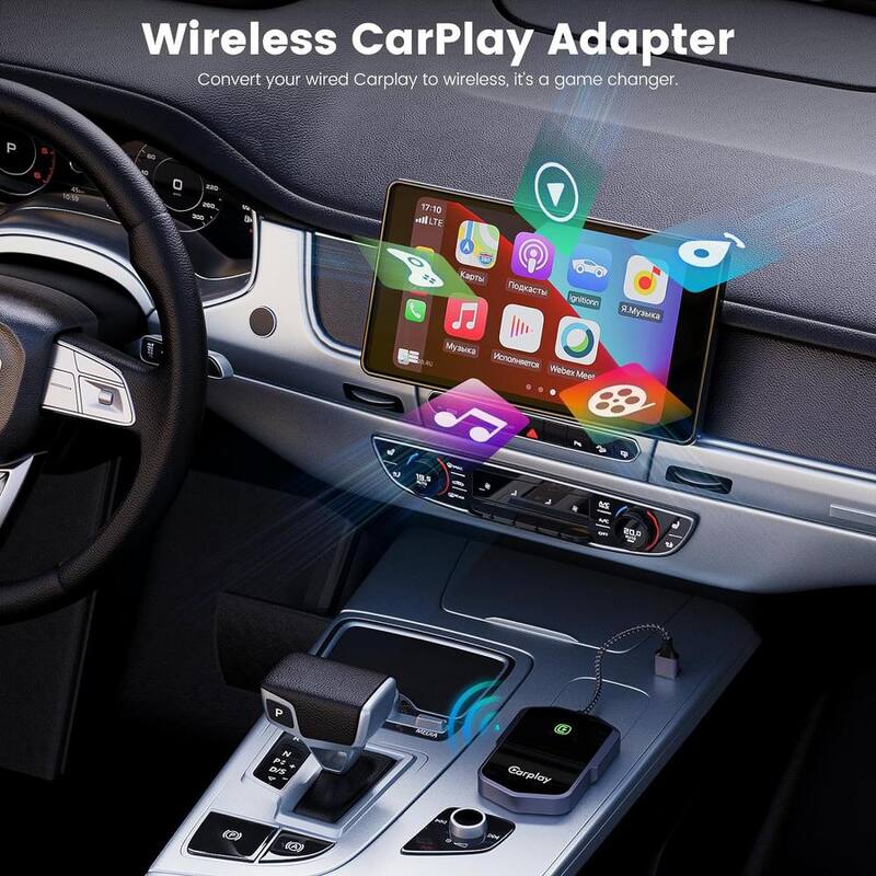 Etokfoks Convert Factory Wired to Wireless Carplay Dongle Plug and Play Carplay Wireless Stable Fast Connection No Latency, Gray - MLSA04-3LT183