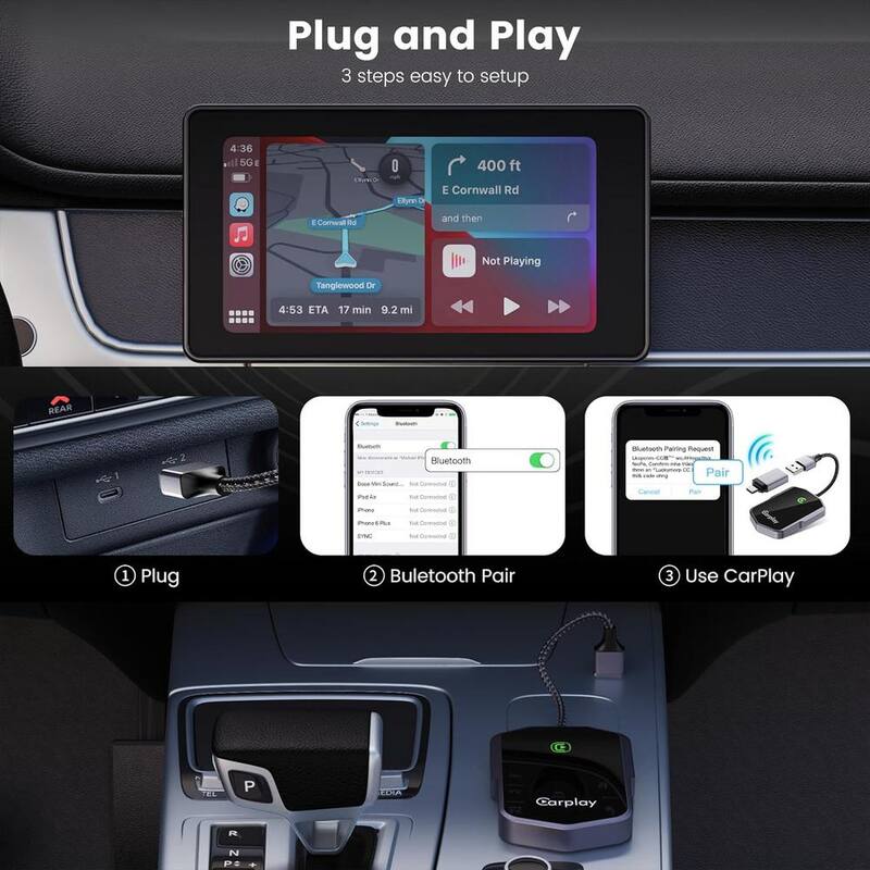 Etokfoks Convert Factory Wired to Wireless Carplay Dongle Plug and Play Carplay Wireless Stable Fast Connection No Latency, Gray - MLSA04-3LT183