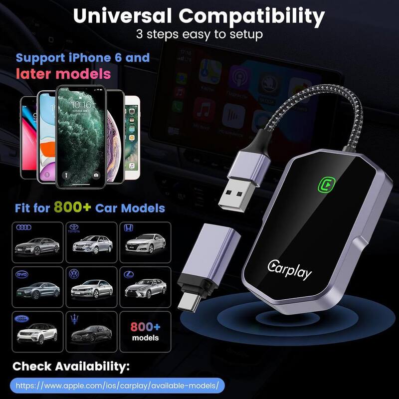 Etokfoks Convert Factory Wired to Wireless Carplay Dongle Plug and Play Carplay Wireless Stable Fast Connection No Latency, Gray - MLSA04-3LT183